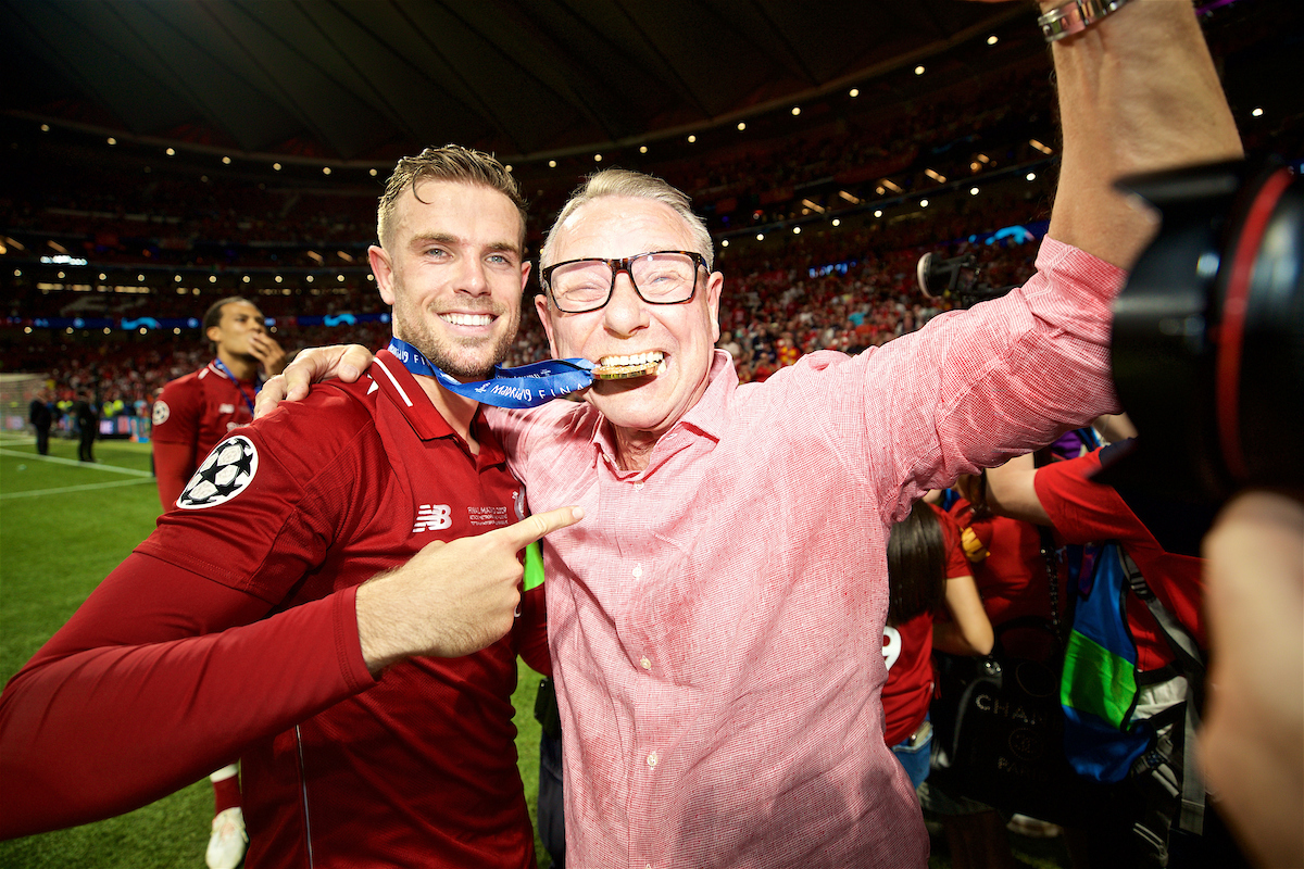 MADRID, SPAIN - SATURDAY, JUNE 1, 2019: Liverpool's captain Jordan Henderson with family after the UEFA Champions League Final match between Tottenham Hotspur FC and Liverpool FC at the Estadio Metropolitano. Liverpool won 2-0 to win their sixth European Cup. (Pic by David Rawcliffe/Propaganda)