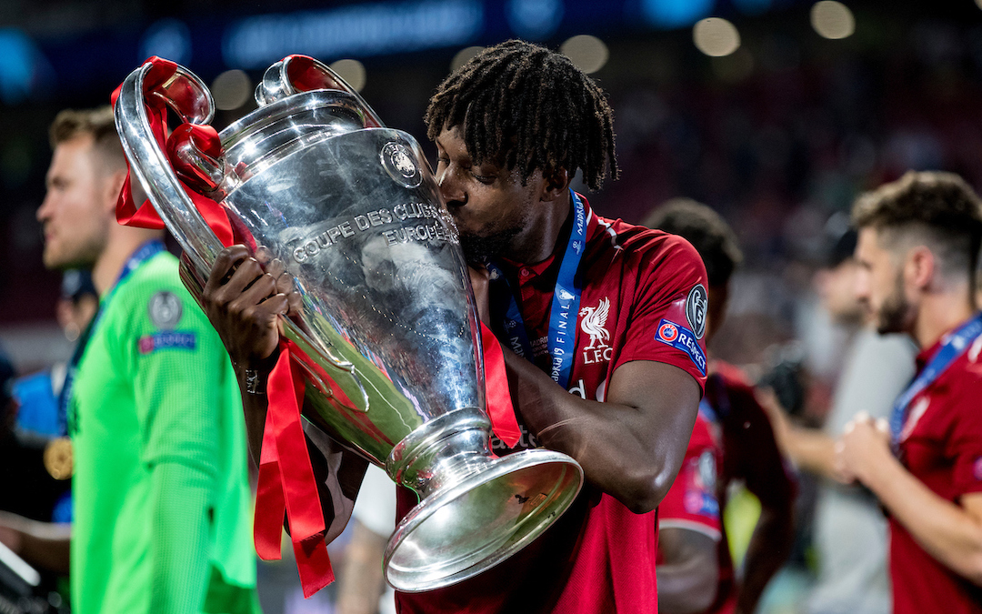 MADRID, SPAIN - SATURDAY, JUNE 1, 2019: Liverpool's Divock Origi kisses the European Cup following a 2-0 victory in the UEFA Champions League Final match between Tottenham Hotspur FC and Liverpool FC at the Estadio Metropolitano. (Pic by Paul Greenwood/Propaganda)