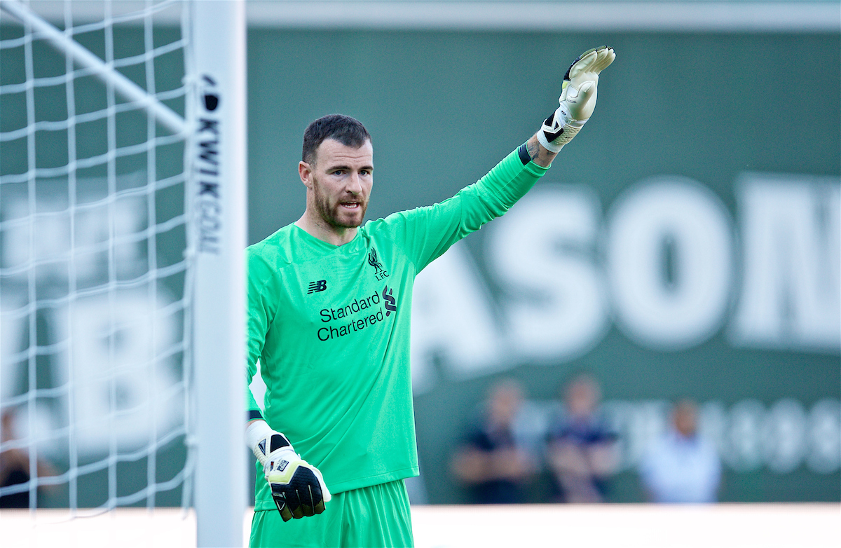 BOSTON, MASSACHUSETTS, USA - Sunday, July 21, 2019: Liverpool's goalkeeper Andy Lonergan during a friendly against Sevilla FC at Fenway Park on day six of the club's pre-season tour of America. (Pic by David Rawcliffe/Propaganda)