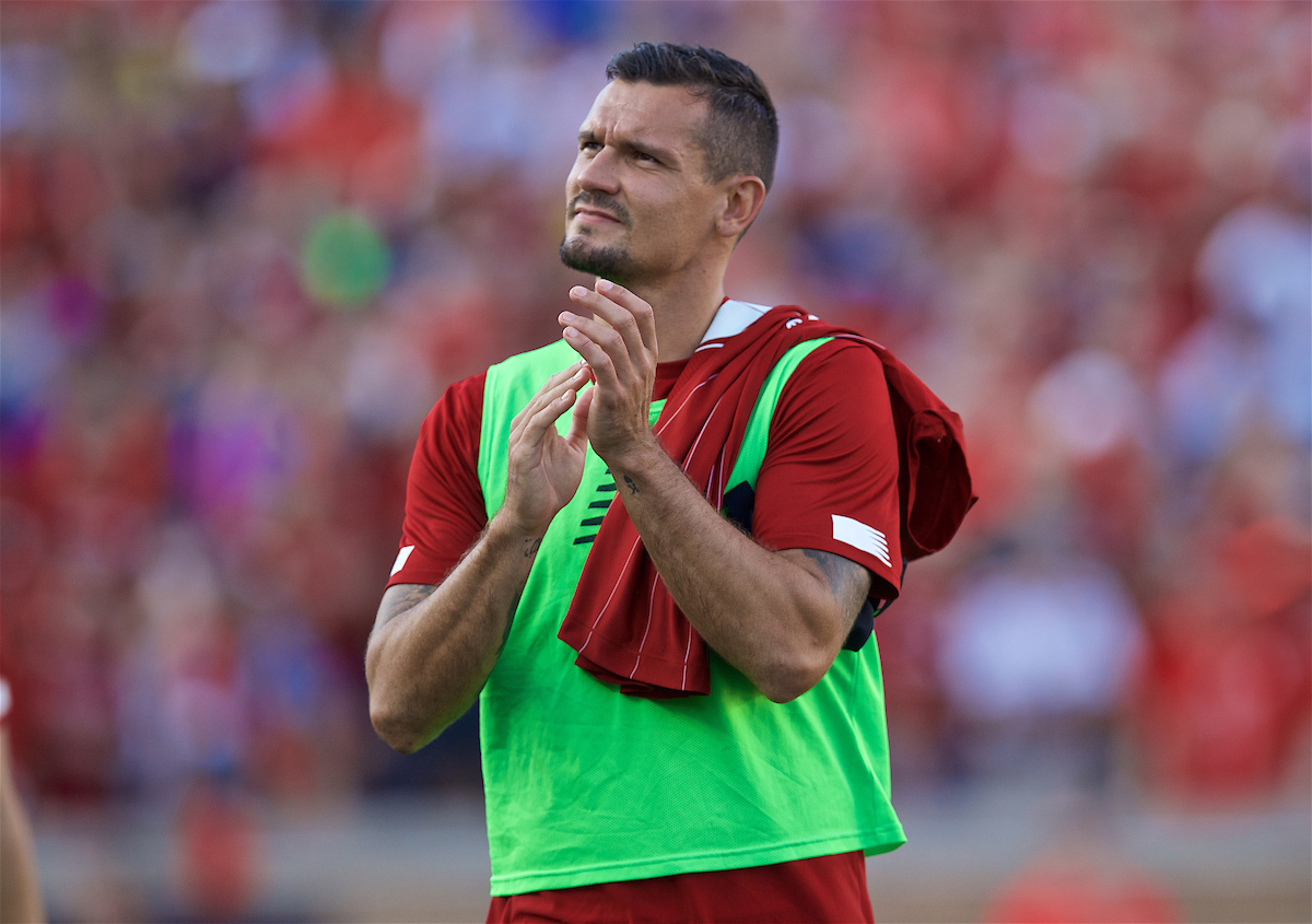 SOUTH BEND, INDIANA, USA - Friday, July 19, 2019: Liverpool's Dejan Lovren before a friendly match between Liverpool FC and Borussia Dortmund at the Notre Dame Stadium on day four of the club's pre-season tour of America. (Pic by David Rawcliffe/Propaganda)