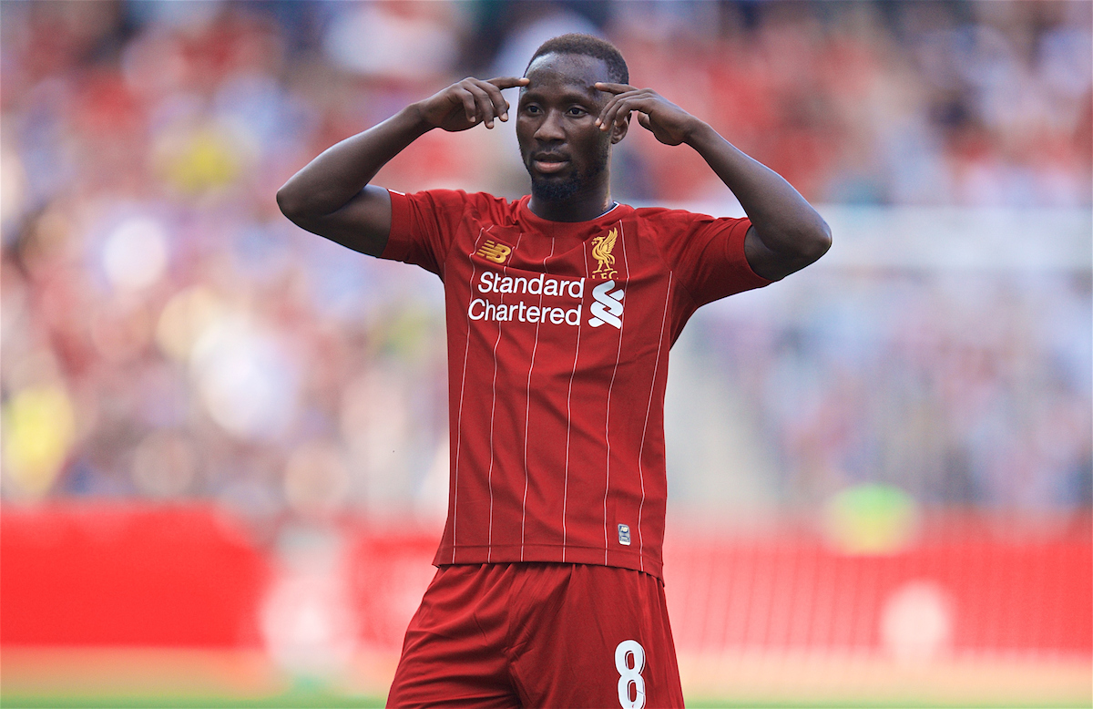 GENEVA, SWITZERLAND - Wednesday, July 31, 2019: Liverpool's Naby Keita during a pre-season friendly match between Liverpool FC and Olympique Lyonnais at Stade de Genève. (Pic by David Rawcliffe/Propaganda)