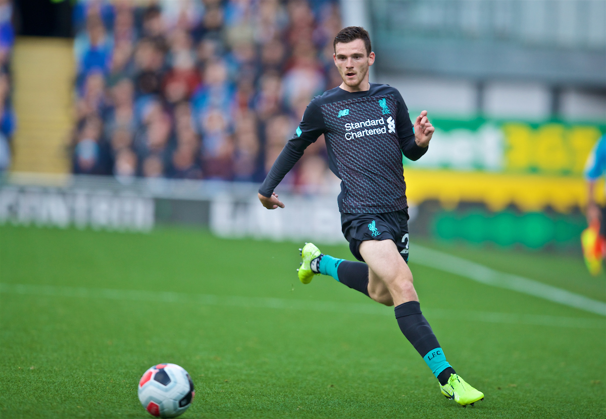 BURNLEY, ENGLAND - Saturday, August 31, 2019: Liverpool's Andy Robertson during the FA Premier League match between Burnley FC and Liverpool FC at Turf Moor. (Pic by David Rawcliffe/Propaganda)
