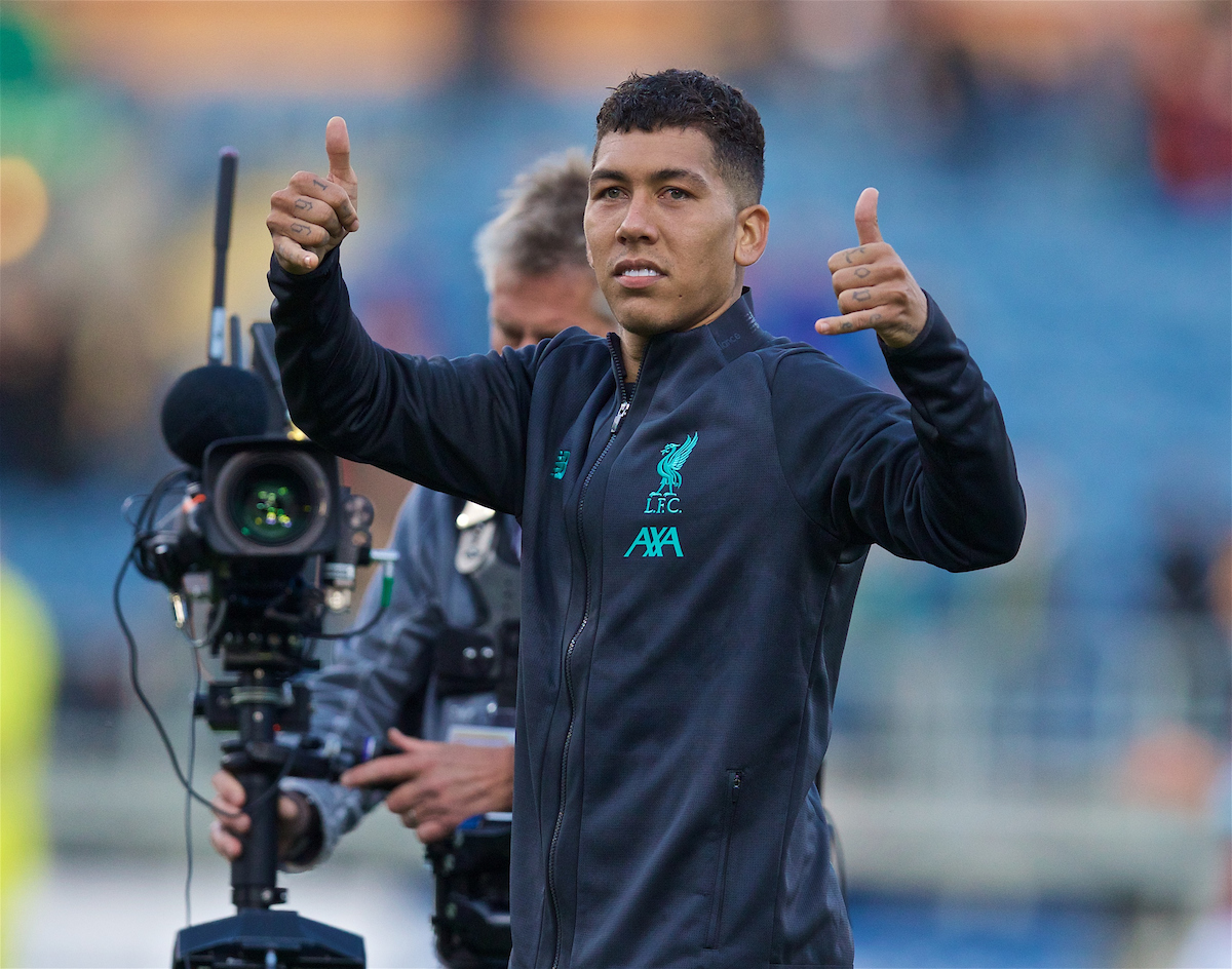 BURNLEY, ENGLAND - Saturday, August 31, 2019: Liverpool's Roberto Firmino celebrates after the FA Premier League match between Burnley FC and Liverpool FC at Turf Moor. Liverpool won 3-0. (Pic by David Rawcliffe/Propaganda)