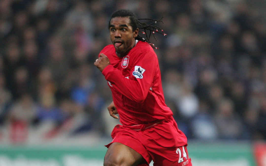 BOLTON, ENGLAND - MONDAY, JANUARY 2nd, 2006: Liverpool's Florent Sinama-Pongolle in action against Bolton Wanderers during the Premiership match at the Reebok Stadium. (Pic by David Rawcliffe/Propaganda)