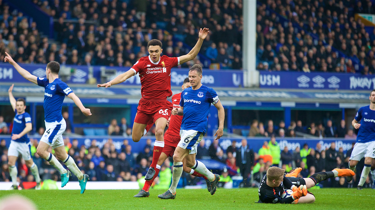 LIVERPOOL, ENGLAND - Saturday, April 7, 2018: Liverpool's Trent Alexander-Arnold during the FA Premier League match between Everton and Liverpool, the 231st Merseyside Derby, at Goodison Park. (Pic by David Rawcliffe/Propaganda)