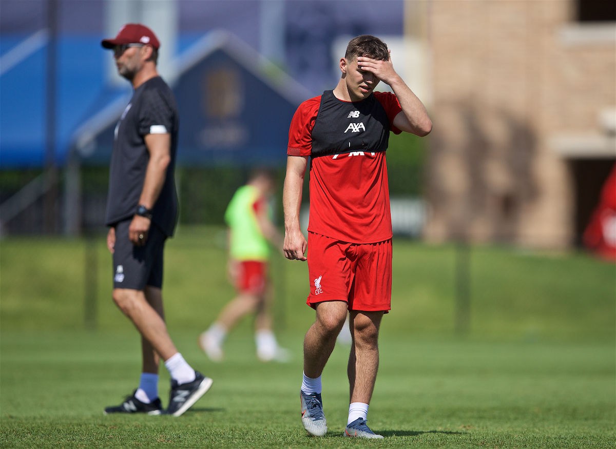 SOUTH BEND, INDIANA, USA - Thursday, July 18, 2019: Liverpool's Bobby Duncan during a training session ahead of the friendly match against Borussia Dortmund at the Notre Dame Stadium on day three of the club's pre-season tour of America. (Pic by David Rawcliffe/Propaganda)
