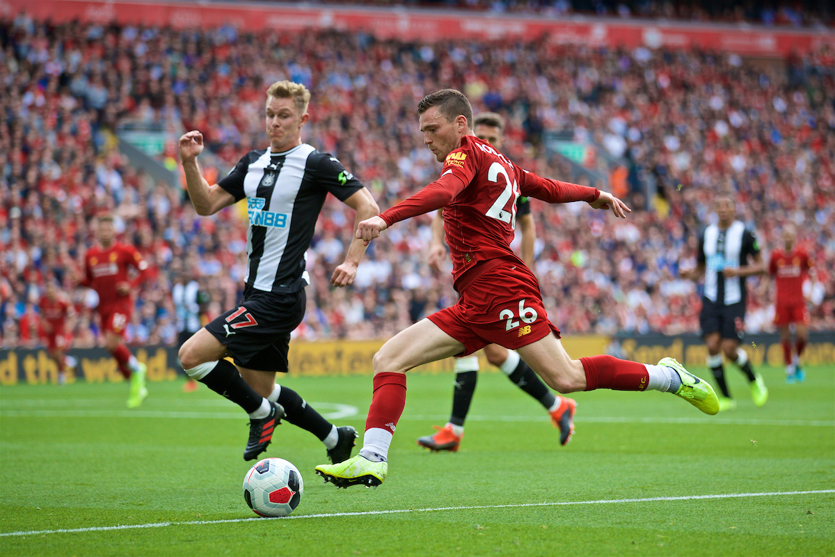 LIVERPOOL, ENGLAND - Saturday, September 14, 2019: Liverpool's Andy Robertson during the FA Premier League match between Liverpool FC and Newcastle United FC at Anfield. (Pic by David Rawcliffe/Propaganda)
