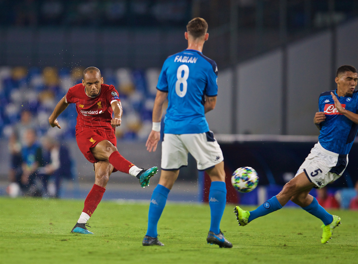 NAPLES, ITALY - Tuesday, September 17, 2019: Liverpool's Fabio Henrique Tavares 'Fabinho' during the UEFA Champions League Group E match between SSC Napoli and Liverpool FC at the Studio San Paolo. (Pic by David Rawcliffe/Propaganda)