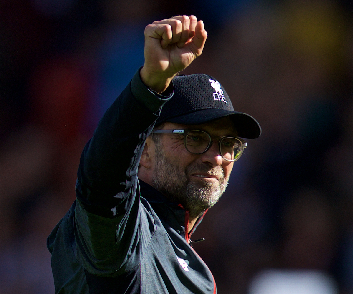 SHEFFIELD, ENGLAND - Thursday, September 26, 2019: Liverpool's manager Jürgen Klopp celebrates after the FA Premier League match between Sheffield United FC and Liverpool FC at Bramall Lane. Liverpool won 1-0. (Pic by David Rawcliffe/Propaganda)