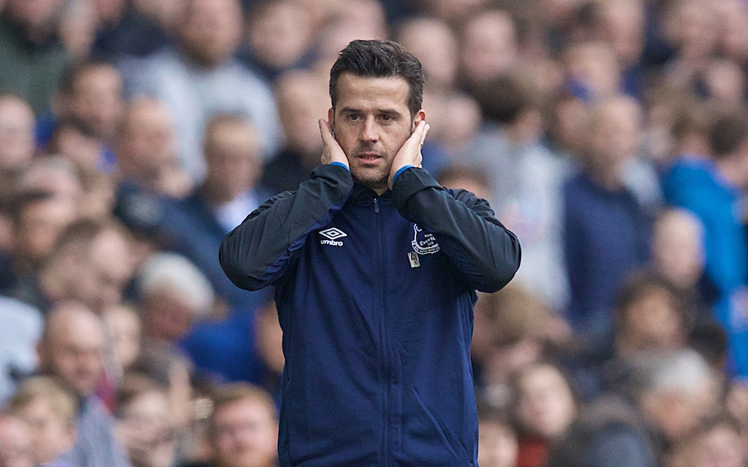 LIVERPOOL, ENGLAND - Sunday, April 7, 2019: Everton's manager Marco Silva reacts during the FA Premier League match between Everton FC and Arsenal FC at Goodison Park. (Pic by David Rawcliffe/Propaganda)