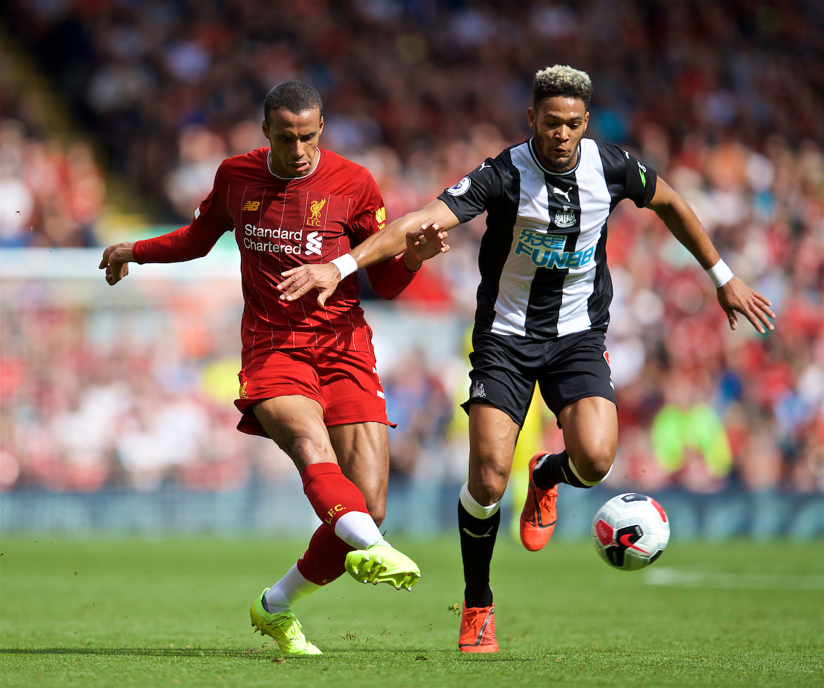 LIVERPOOL, ENGLAND - Saturday, September 14, 2019: Liverpool's Joel Matip (L) during the FA Premier League match between Liverpool FC and Newcastle United FC at Anfield. (Pic by David Rawcliffe/Propaganda)