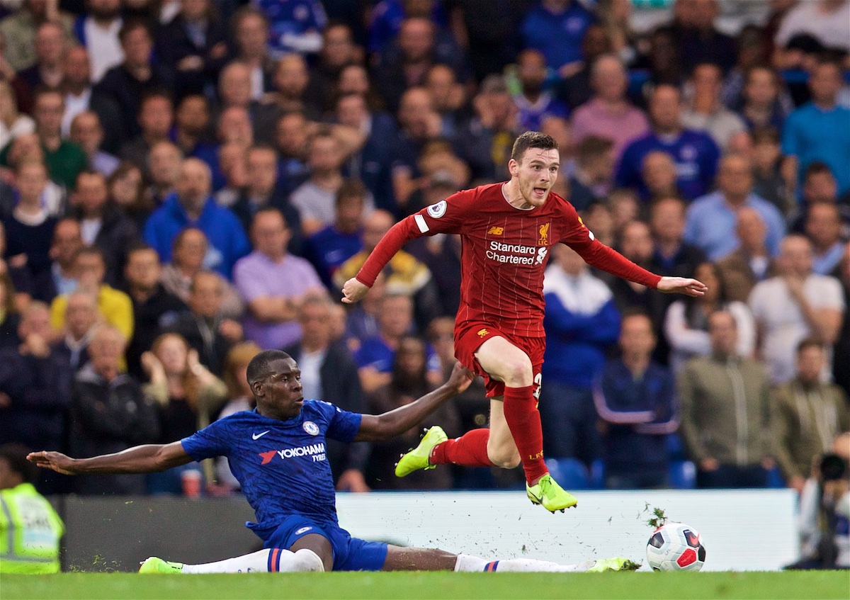 LONDON, ENGLAND - Sunday, September 22, 2019: Liverpool's Andy Robertson during the FA Premier League match between Chelsea's  FC and Liverpool FC at Stamford Bridge. (Pic by David Rawcliffe/Propaganda)