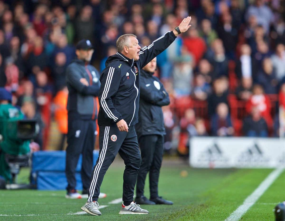 SHEFFIELD, ENGLAND - Thursday, September 26, 2019: Sheffield United's manager Chris Wilder during the FA Premier League match between Sheffield United FC and Liverpool FC at Bramall Lane. (Pic by David Rawcliffe/Propaganda)