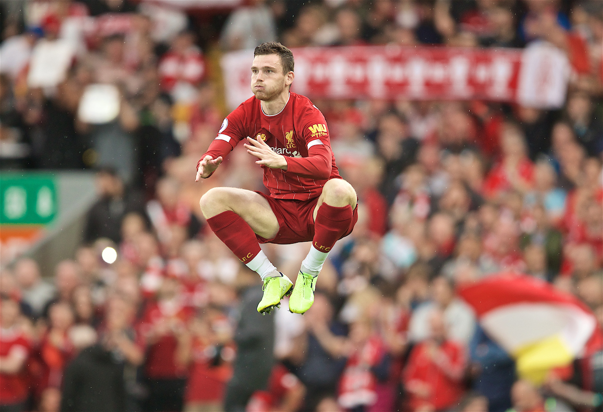 LIVERPOOL, ENGLAND - Friday, August 9, 2019: Liverpool's Andy Robertson before the opening FA Premier League match of the season between Liverpool FC and Norwich City FC at Anfield. (Pic by David Rawcliffe/Propaganda)