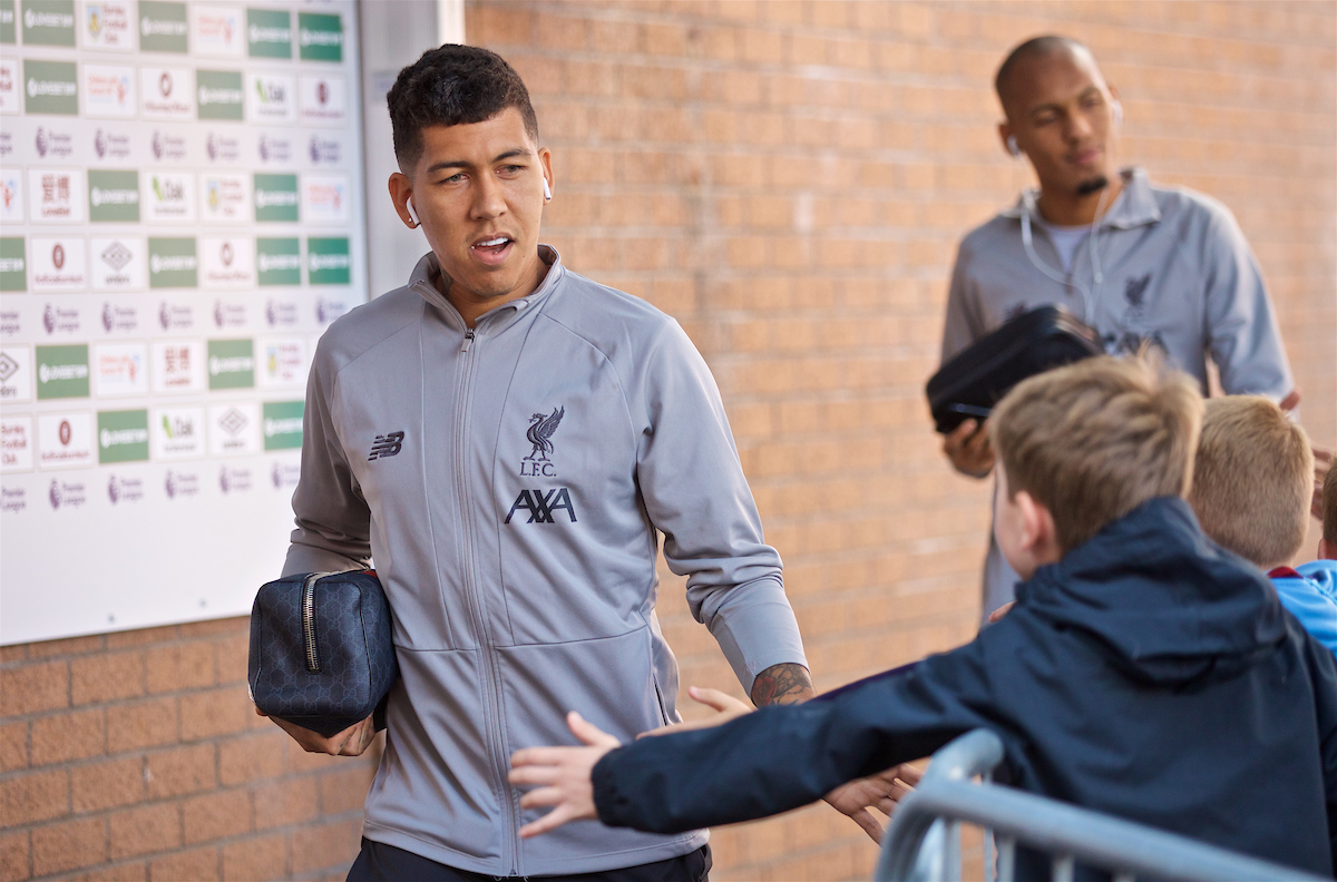 BURNLEY, ENGLAND - Saturday, August 31, 2019: Liverpool's Roberto Firmino arrives before the FA Premier League match between Burnley FC and Liverpool FC at Turf Moor. (Pic by David Rawcliffe/Propaganda)