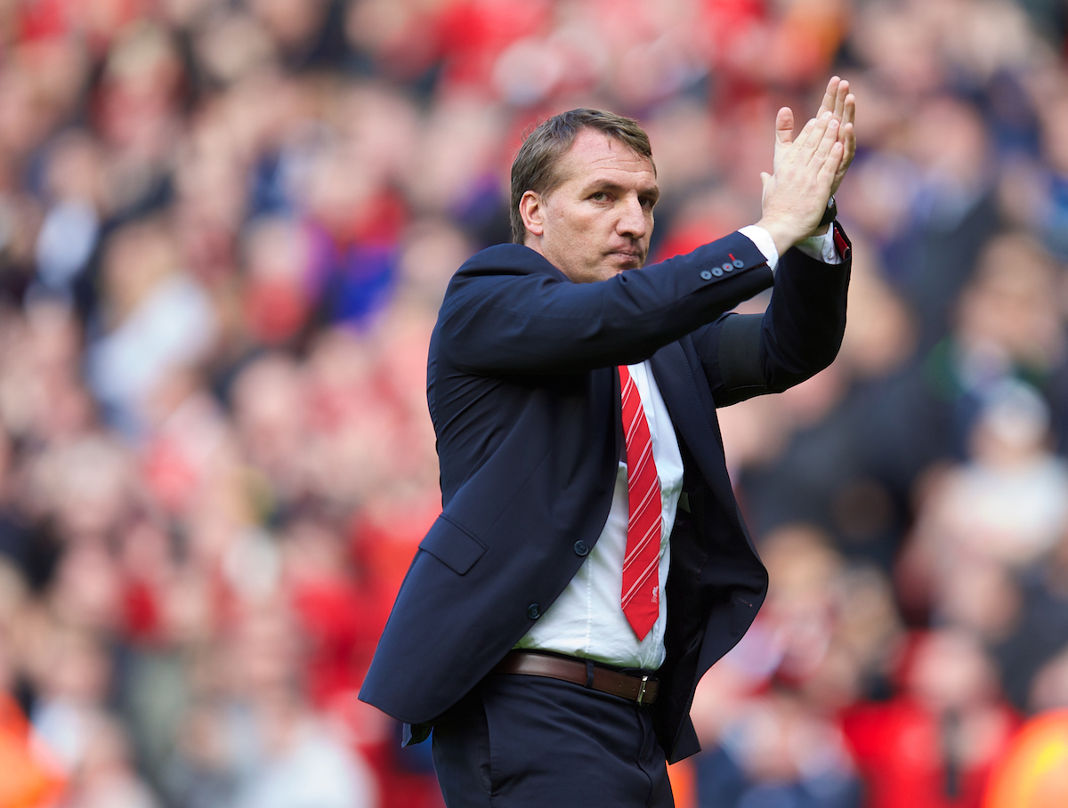 LIVERPOOL, ENGLAND - Sunday, May 11, 2014: Liverpool's manager Brendan Rodgers after the final game of the season, a 2-1 victory over Newcastle United, during the Premiership match at Anfield. (Pic by David Rawcliffe/Propaganda)