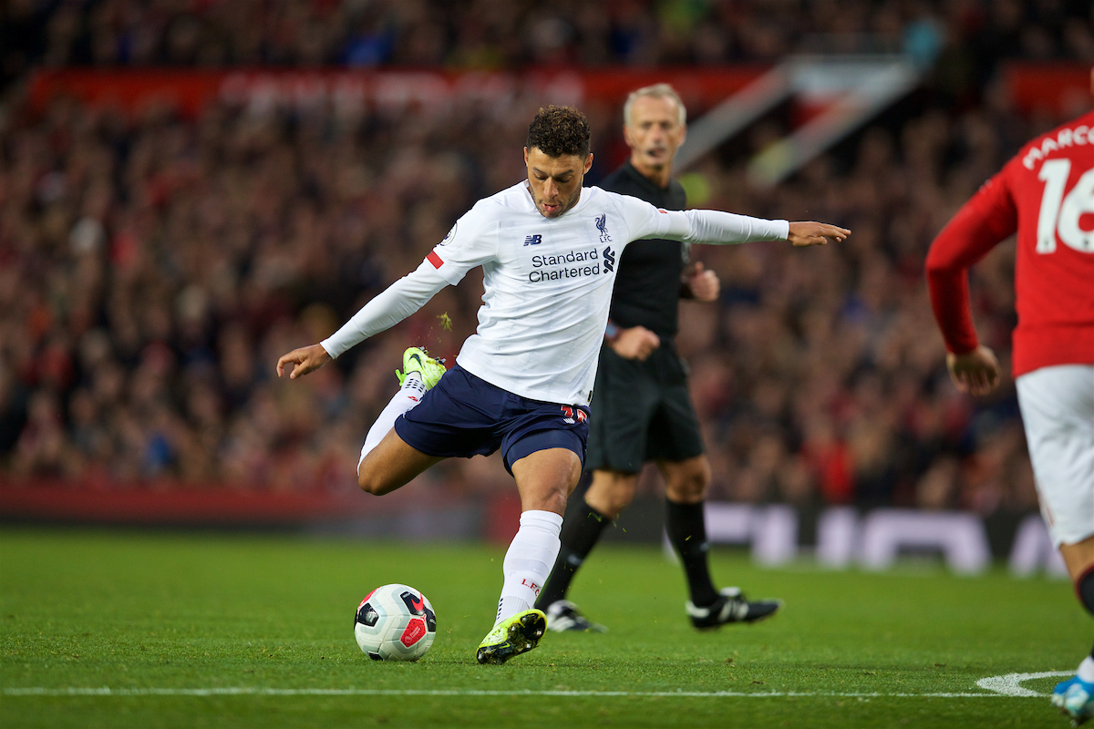 MANCHESTER, ENGLAND - Saturday, October 19, 2019: Liverpool's substitute Alex Oxlade-Chamberlain during the FA Premier League match between Manchester United FC and Liverpool FC at Old Trafford. (Pic by David Rawcliffe/Propaganda)