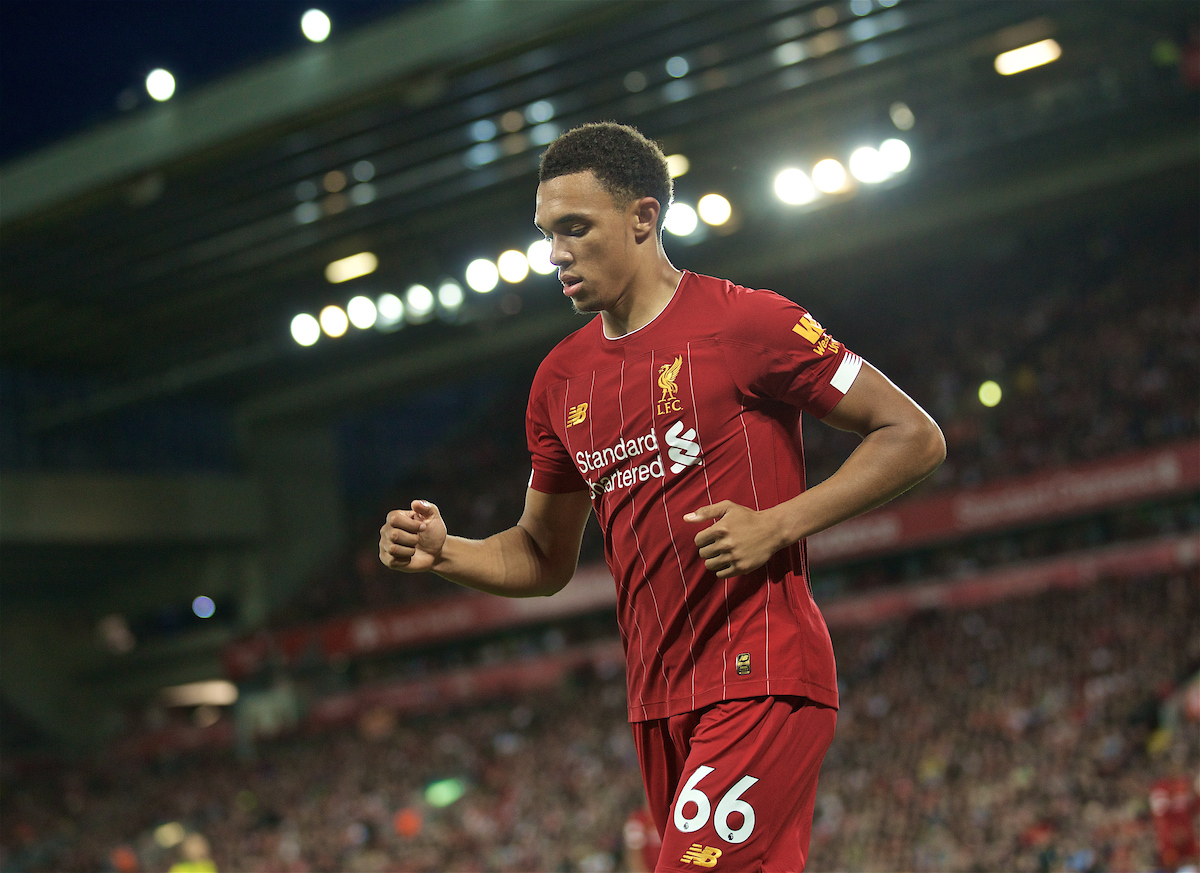 LIVERPOOL, ENGLAND - Friday, August 9, 2019: Liverpool's Trent Alexander-Arnold during the opening FA Premier League match of the season between Liverpool FC and Norwich City FC at Anfield. (Pic by David Rawcliffe/Propaganda)
