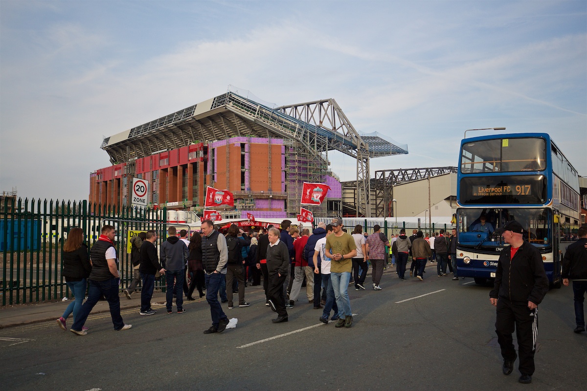 LIVERPOOL, ENGLAND - Thursday, May 5, 2016: Liverpool supporters walk to the stadium on Walton Breck Road before the UEFA Europa League Semi-Final 2nd Leg match against Villarreal CF at Anfield. (Pic by David Rawcliffe/Propaganda)