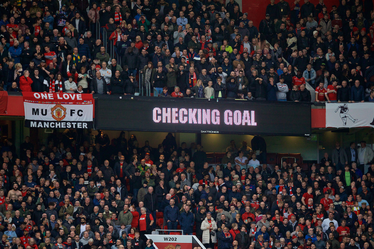MANCHESTER, ENGLAND - Saturday, October 19, 2019: VAR checks the opening Manchester United goal during the FA Premier League match between Manchester United FC and Liverpool FC at Old Trafford. (Pic by David Rawcliffe/Propaganda)