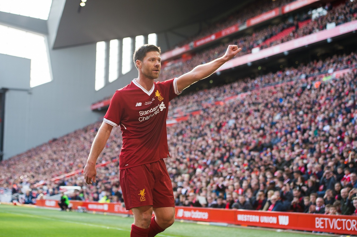 LIVERPOOL, ENGLAND - Saturday, March 24, 2018: Xabi Alonso of Liverpool Legends during the LFC Foundation charity match between Liverpool FC Legends and FC Bayern Munich Legends at Anfield. (Pic by Peter Powell/Propaganda)