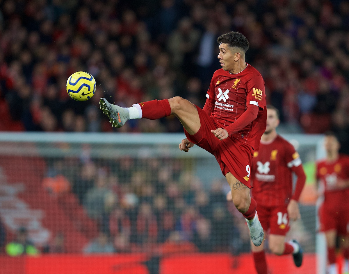 LIVERPOOL, ENGLAND - Sunday, October 27, 2019: Liverpool's Roberto Firmino during the FA Premier League match between Liverpool FC and Tottenham Hotspur FC at Anfield. (Pic by David Rawcliffe/Propaganda)