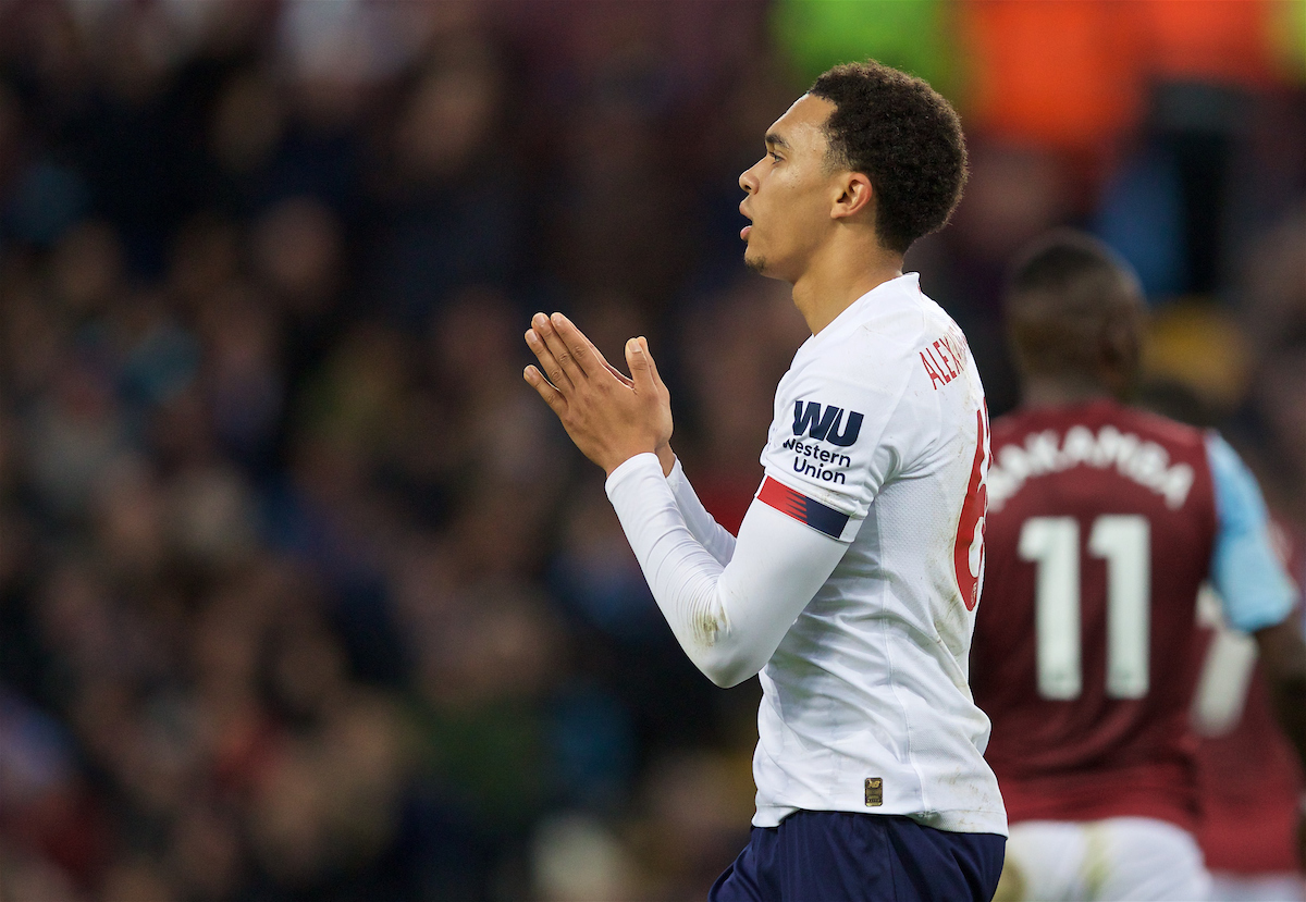 BIRMINGHAM, ENGLAND - Saturday, November 2, 2019: Liverpool's Trent Alexander-Arnold looks dejected after missing a chance during the FA Premier League match between Aston Villa FC and Liverpool FC at Villa Park. (Pic by David Rawcliffe/Propaganda)