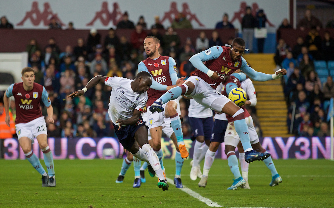 BIRMINGHAM, ENGLAND - Saturday, November 2, 2019: Liverpool's Sadio Mané scores the winning second goal in injury time during the FA Premier League match between Aston Villa FC and Liverpool FC at Villa Park. Liverpool won 2-1. (Pic by David Rawcliffe/Propaganda)