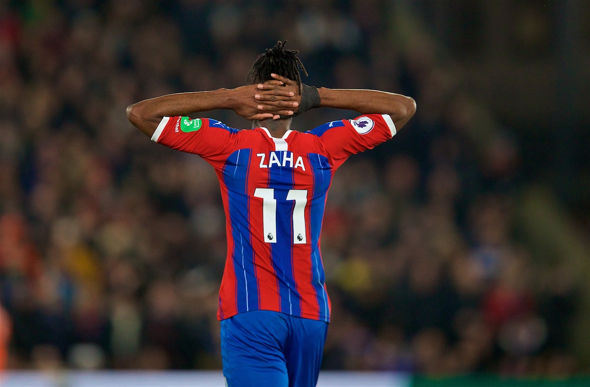 LONDON, ENGLAND - Saturday, November 23, 2019: Crystal Palace's Wilfried Zaha celebrates scoring the first goal during the FA Premier League match between Crystal Palace and Liverpool FC at Selhurst Park. (Pic by David Rawcliffe/Propaganda)