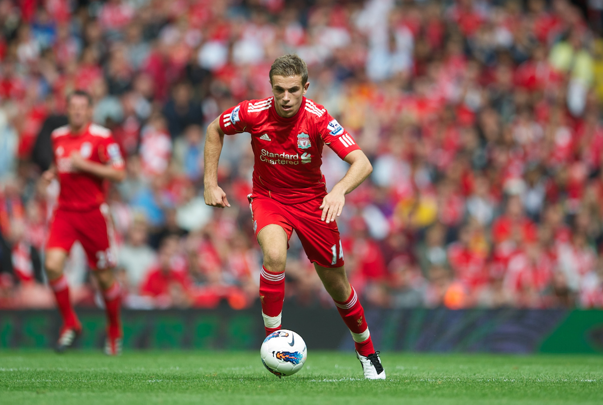 LIVERPOOL, ENGLAND - Saturday, August 13, 2011: Liverpool's Jordan Henderson in action against Sunderland during the Premiership match at Anfield. (Pic by David Rawcliffe/Propaganda)