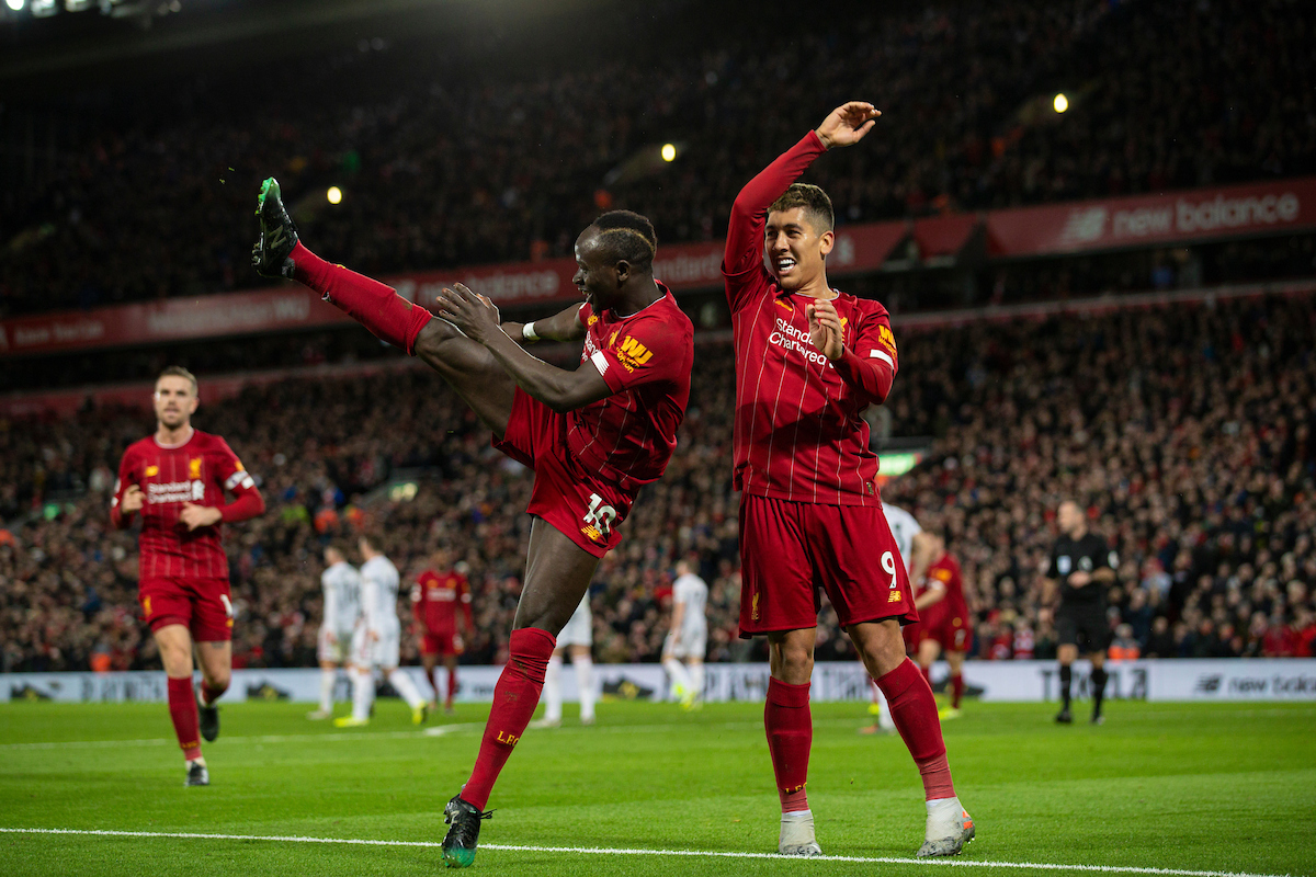 LIVERPOOL, ENGLAND - Thursday, January 2, 2020: Liverpool's Sadio Mané celebrates scoring the second goal during the FA Premier League match between Liverpool FC and Sheffield United FC at Anfield. (Pic by David Rawcliffe/Propaganda)