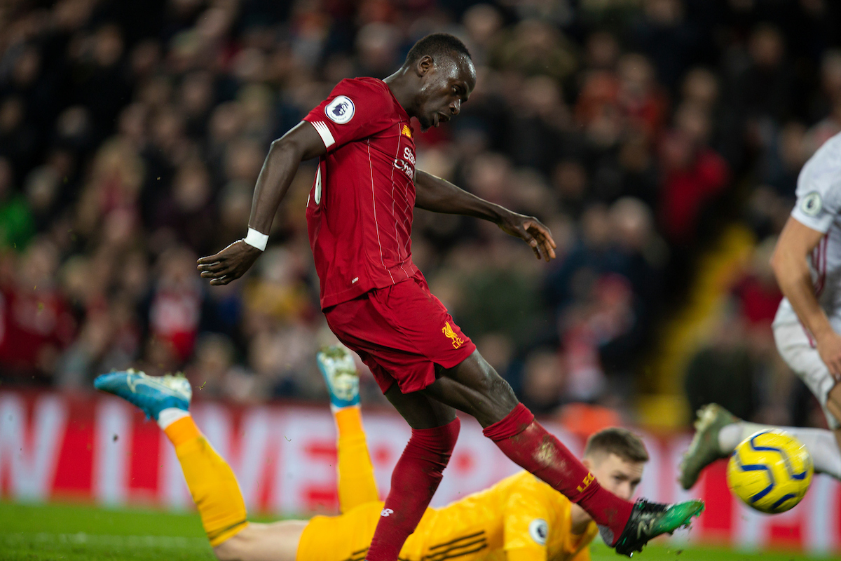 LIVERPOOL, ENGLAND - Thursday, January 2, 2020: Liverpool's Sadio Mané scores the second goal during the FA Premier League match between Liverpool FC and Sheffield United FC at Anfield. (Pic by David Rawcliffe/Propaganda)