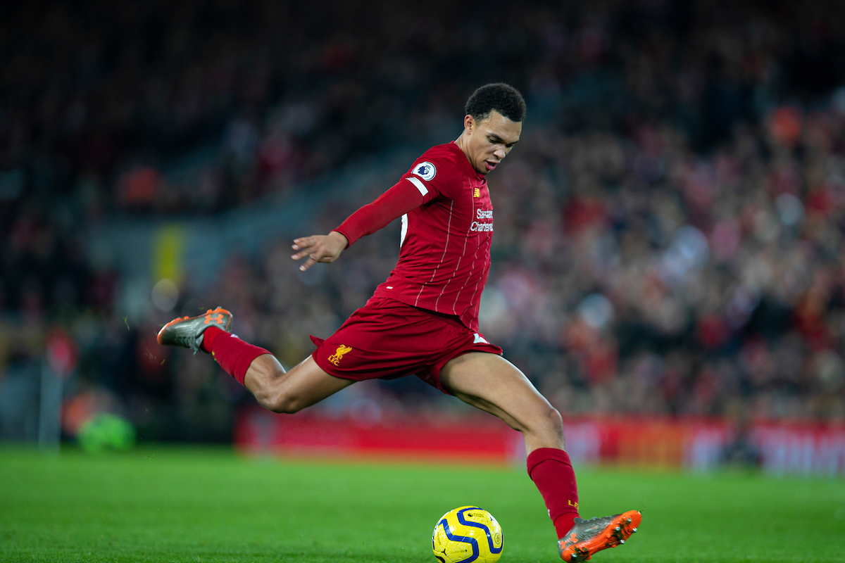 LIVERPOOL, ENGLAND - Thursday, January 2, 2020: Liverpool's Trent Alexander-Arnold during the FA Premier League match between Liverpool FC and Sheffield United FC at Anfield. (Pic by David Rawcliffe/Propaganda)