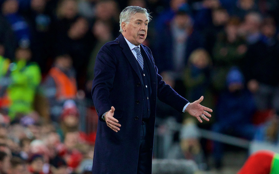 LIVERPOOL, ENGLAND - Sunday, January 5, 2020: Everton's manager Carlo Ancelotti during the FA Cup 3rd Round match between Liverpool FC and Everton FC, the 235th Merseyside Derby, at Anfield. (Pic by David Rawcliffe/Propaganda)