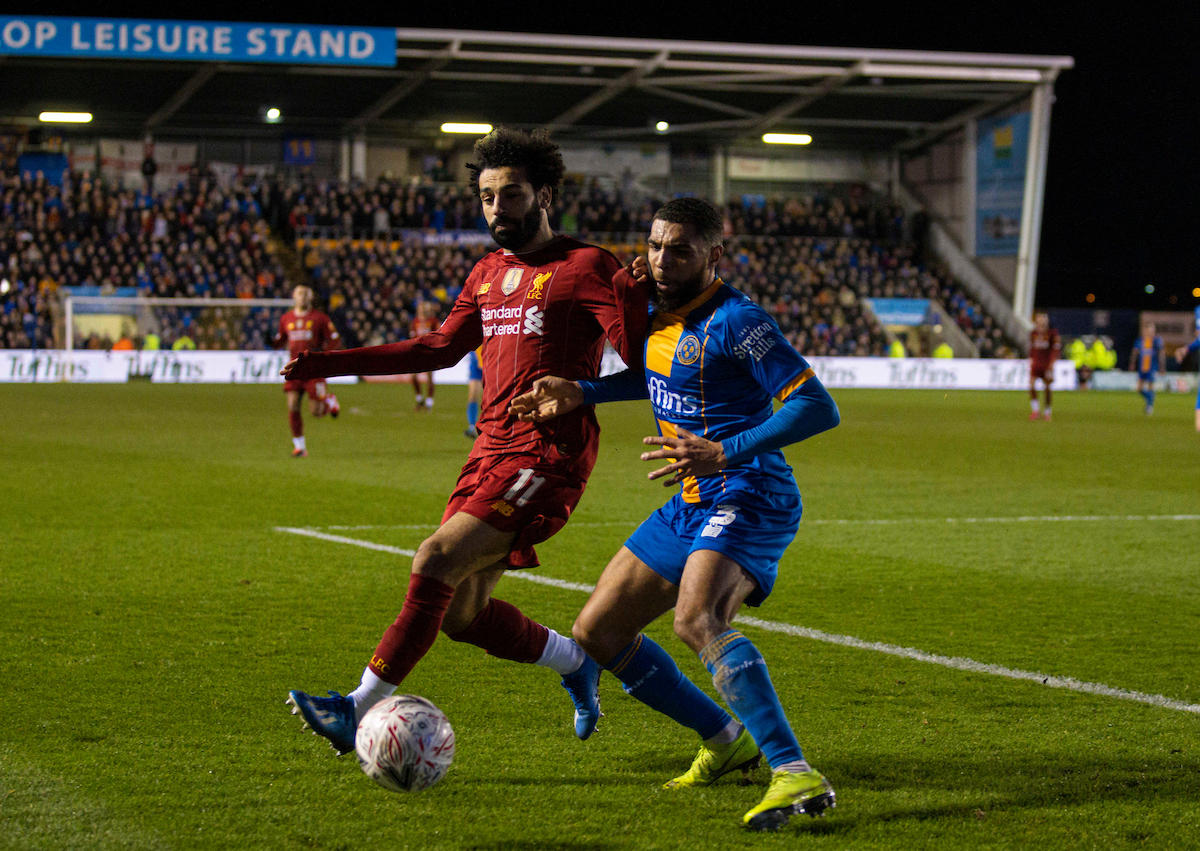 SHREWSBURY, ENGLAND - Sunday, January 26, 2020: Liverpool's Mohamed Salah during the FA Cup 4th Round match between Shrewsbury Town FC and Liverpool FC at the New Meadow. (Pic by David Rawcliffe/Propaganda)