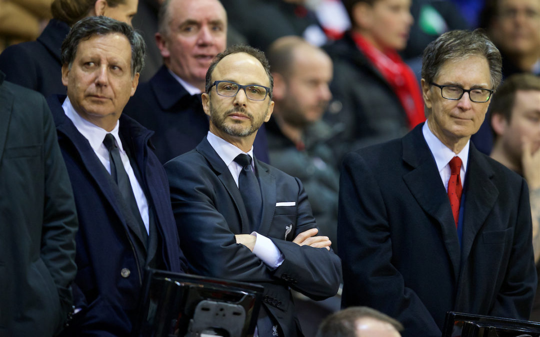 Liverpool's co-owner and NESV Chairman Tom Werner, Director Michael Gordon and owner John W. Henry before the UEFA Europa League Group Stage Group B match against Rubin Kazan at Anfield