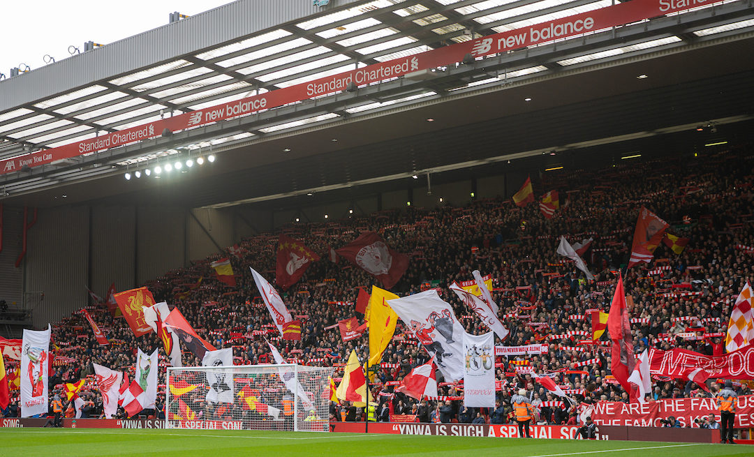 Saturday, March 7, 2020: Liverpool supporters on the Spion Kop during the FA Premier League match between Liverpool FC and AFC Bournemouth at Anfield.