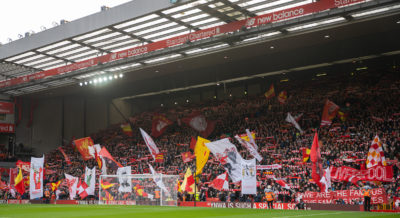 Saturday, March 7, 2020: Liverpool supporters on the Spion Kop during the FA Premier League match between Liverpool FC and AFC Bournemouth at Anfield.
