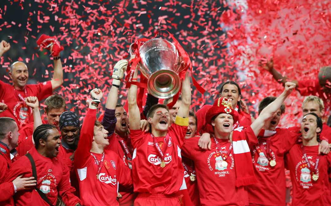 WEDNESDAY, MAY 25th, 2005: Liverpool's Steven Gerrard lifts the European Cup after beating AC Milan on penalties during the UEFA Champions League Final at the Ataturk Olympic Stadium, Istanbul.