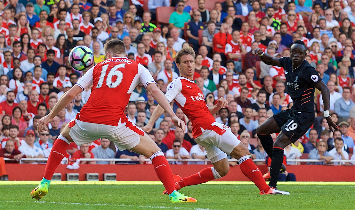 Liverpool's Sadio Mane scores the fourth goal against Arsenal during the FA Premier League match at the Emirates Stadium