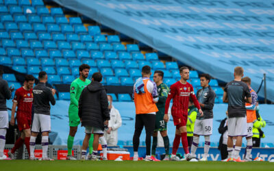Newly crowned Champions Liverpool walk out through a guard of honour from Manchester City players