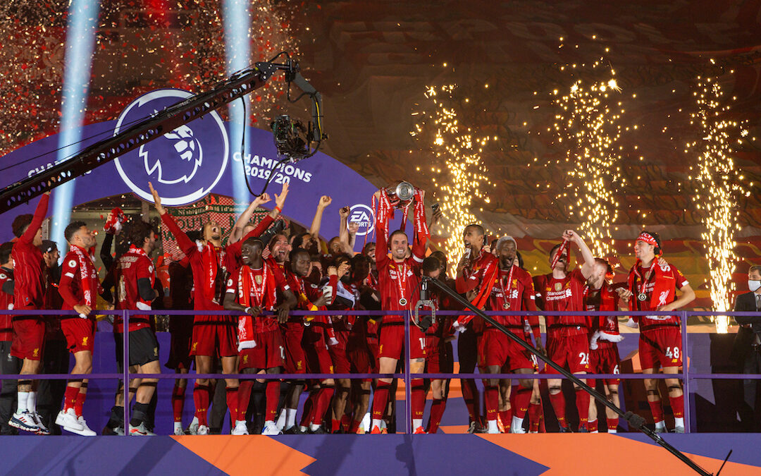 Liverpool lift the Premier League trophy