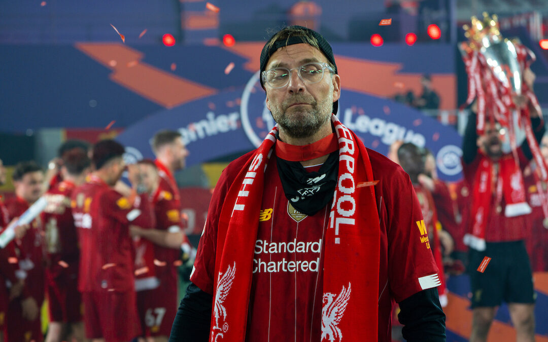 Liverpool's manager Jürgen Klopp celebrates as the Reds are crowned Champions after the FA Premier League