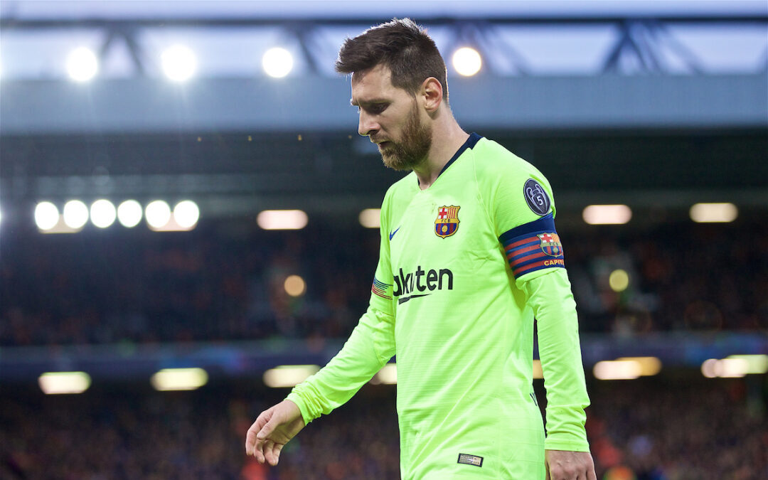 Barcelona's Lionel Messi during the UEFA Champions League Semi-Final 2nd Leg match between Liverpool FC and FC Barcelona at Anfield