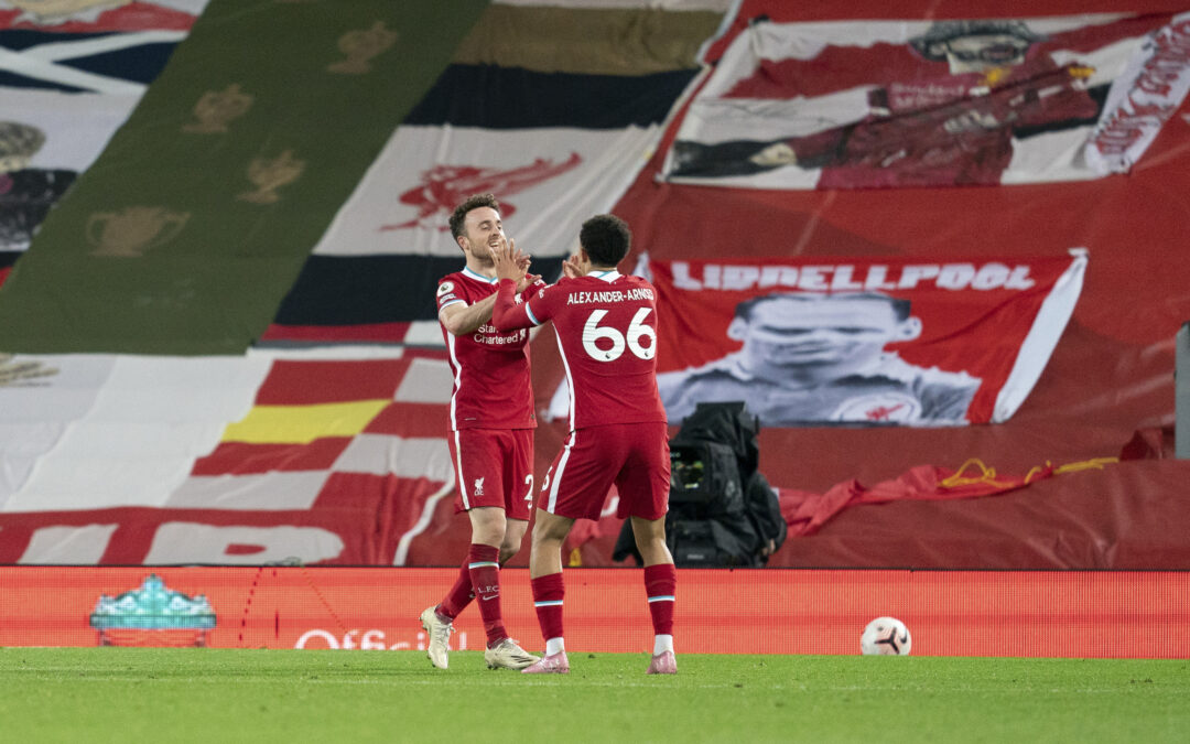 Diogo Jota and Mohamed Salah celebrate Jota's goal