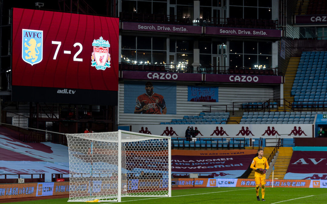 BIRMINGHAM, ENGLAND - Sunday, October 4, 2020: Liverpool’s Adrian san Miguel during the FA Premier League match between Aston Villa FC and Liverpool FC at Villa Park. The game was played behind closed doors due to the UK government’s social distancing laws during the Coronavirus COVID-19 Pandemic.