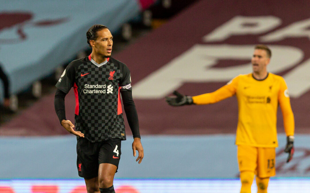 Liverpool’s Virgil van Dijk looks dejected as Aston Villa score the opening goal during the FA Premier League match between Aston Villa FC and Liverpool FC at Villa Park