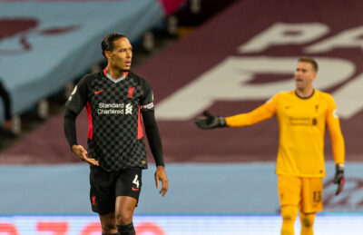 Liverpool’s Virgil van Dijk looks dejected as Aston Villa score the opening goal during the FA Premier League match between Aston Villa FC and Liverpool FC at Villa Park