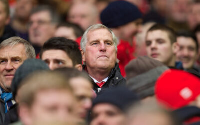 Liverpool's former goalkeeper Ray Clemence watches a game from the Spion Kop