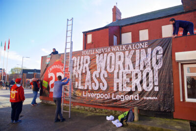 A banner dedicated to Liverpool's "Working Class Hero" Jamie Carragher